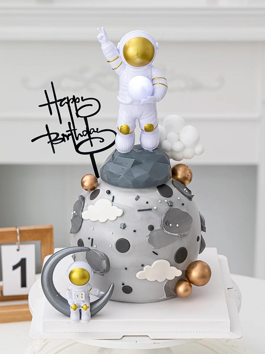 우주 비행사 케이크 토퍼, 우주 생일 장식, 소년 우주 비행사 케이크 장식, 행성 어린이 파티 도구, 베이비 샤워